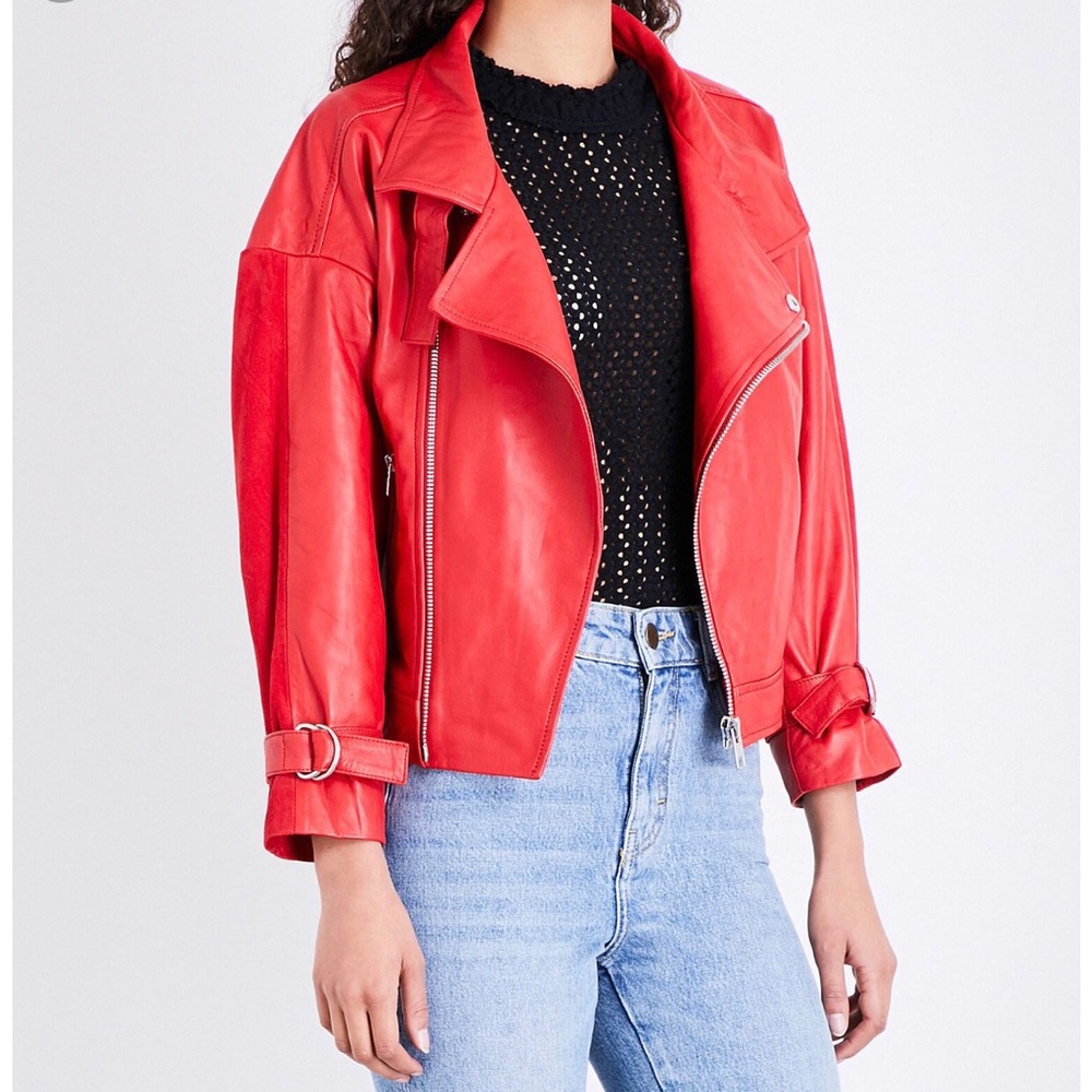 Maje Suede-Panel Leather Moto Jacket